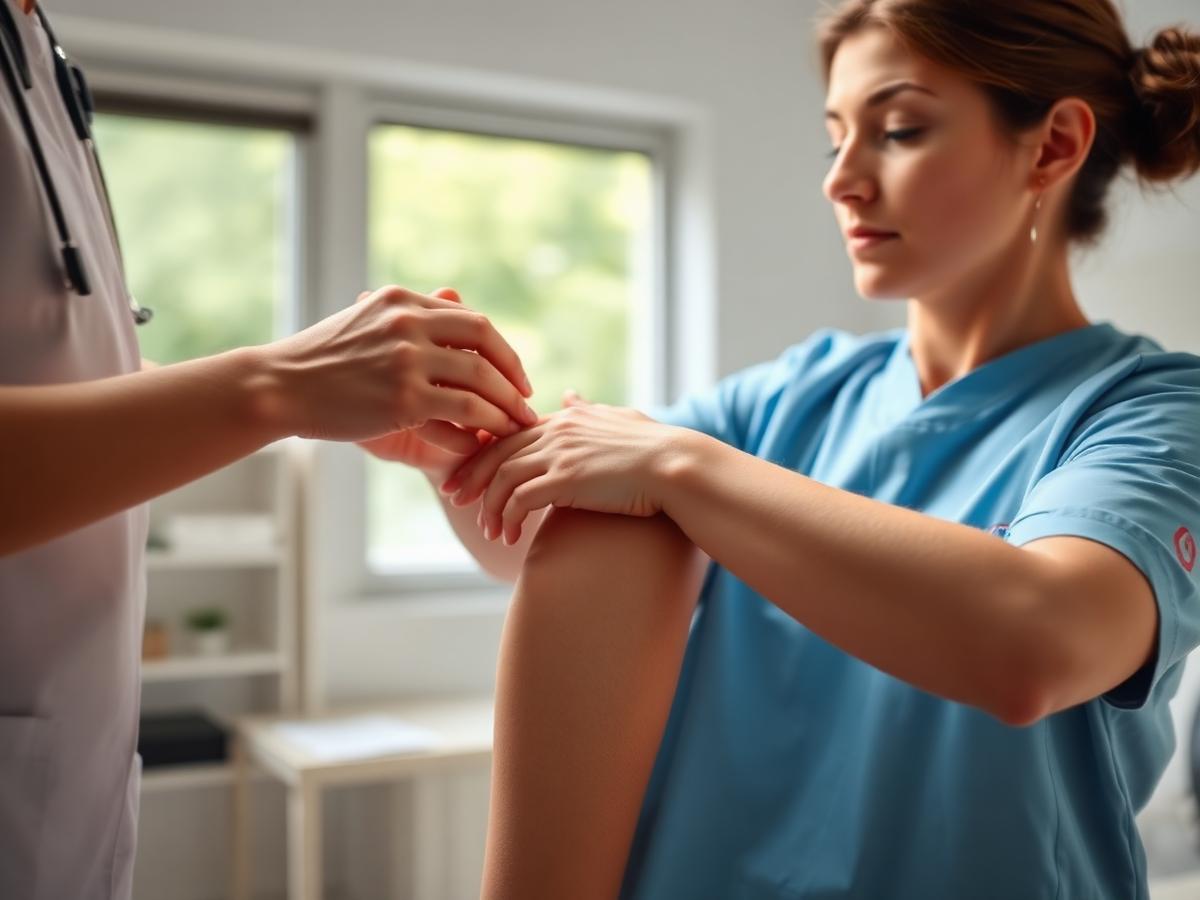 Fysioterapeut behandler patientens skulder